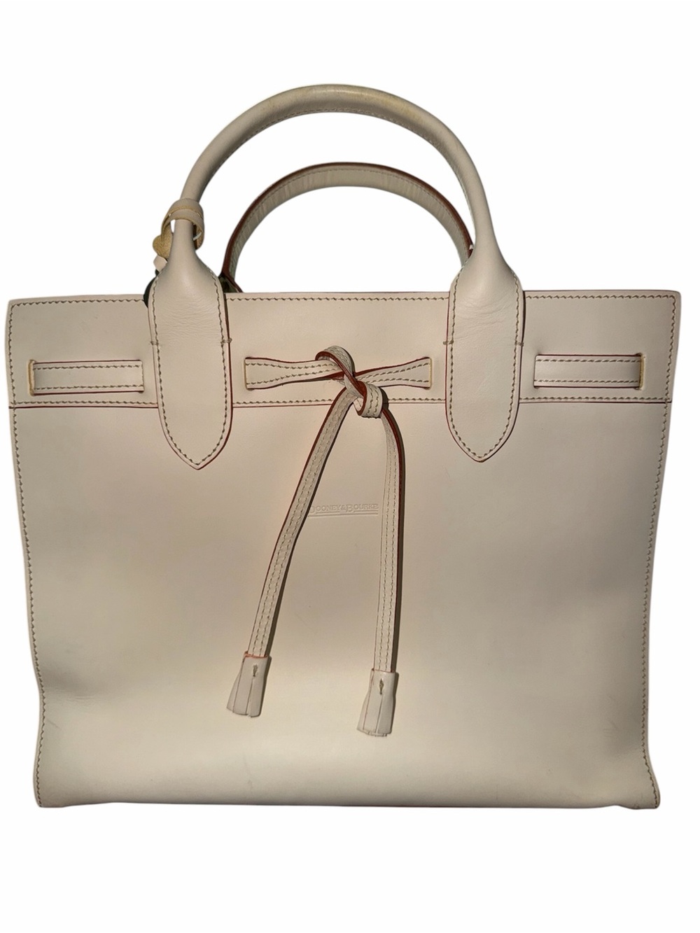 Cream Leather Top-Handle Dooney and Bourke with Front Tie red interior
